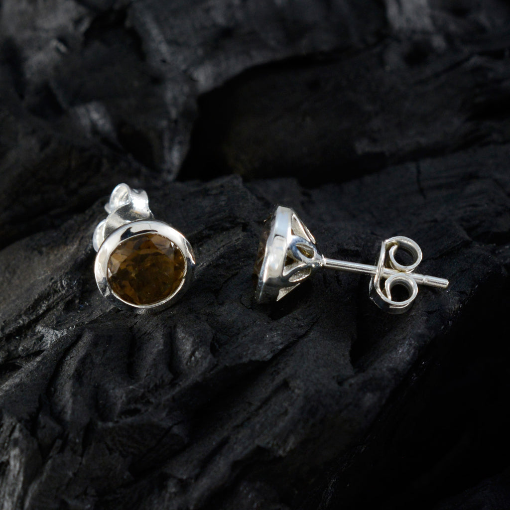 Smoky-Quartz-German-Ayaka-Solitaire-Stud-Brown-925-Silver-Earring