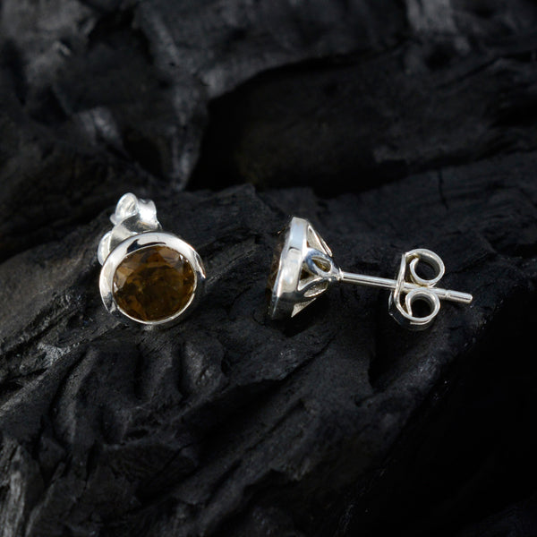 Smoky-Quartz-German-Ayaka-Solitaire-Stud-Brown-925-Silver-Earring