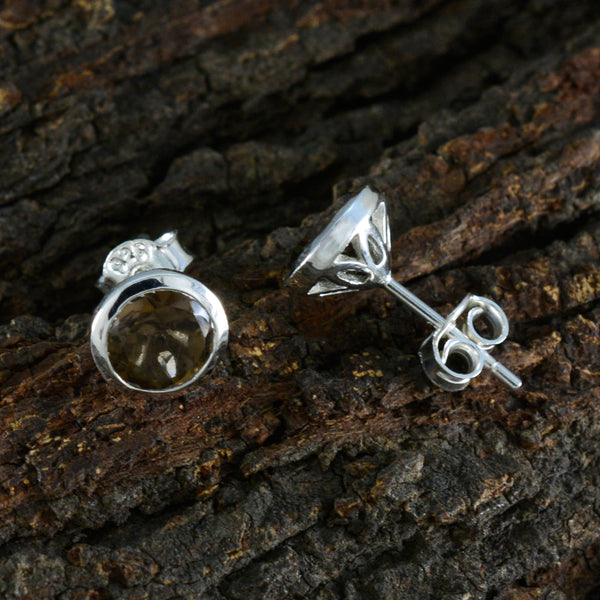 Smoky-Quartz-German-Ayaka-Solitaire-Stud-Brown-925-Silver-Earring