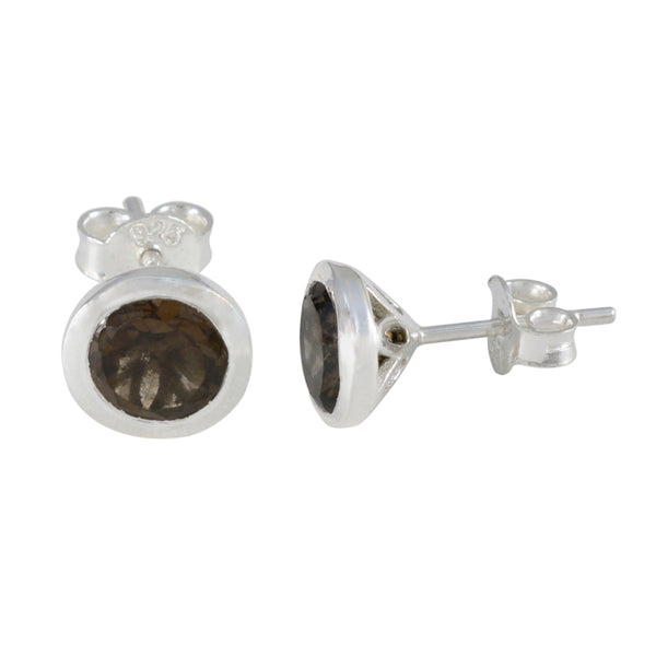 Smoky-Quartz-German-Ayaka-Solitaire-Stud-Brown-925-Silver-Earring