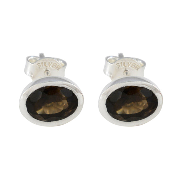 Smoky-Quartz-Russian-Nari-Solitaire-Stud-Brown-Sterling-Silver-Earring