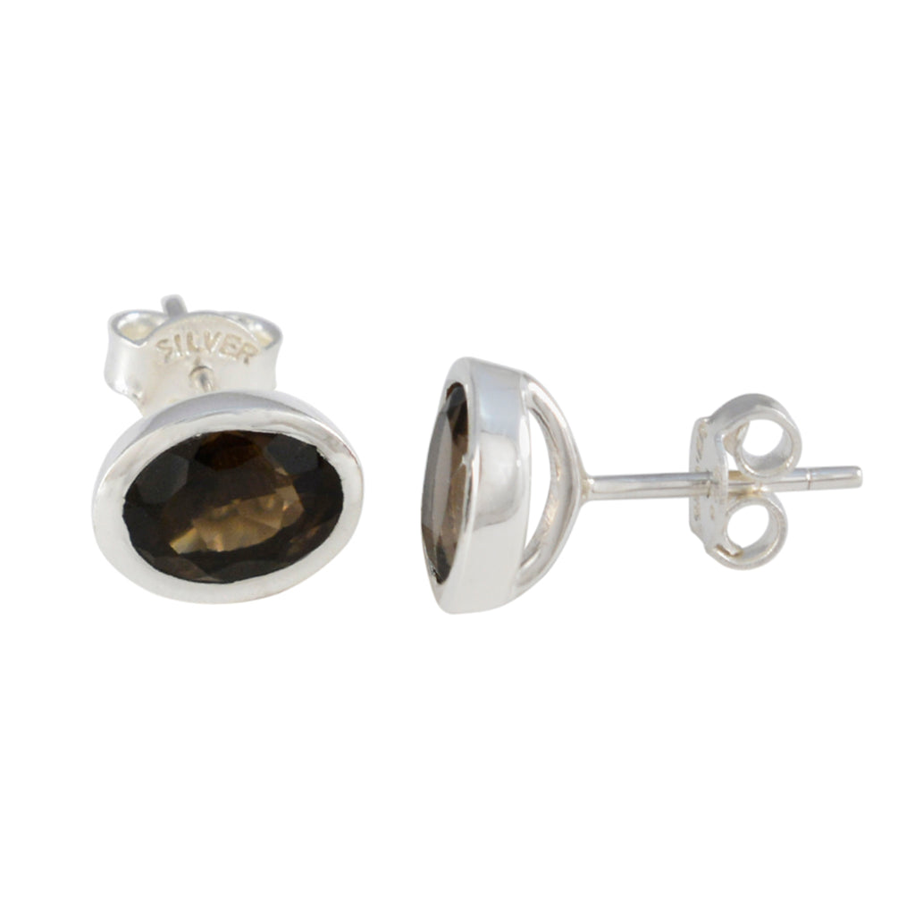 Smoky-Quartz-Russian-Nari-Solitaire-Stud-Brown-Sterling-Silver-Earring