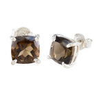 Smoky-Quartz-Latin-American-Antonia-Solitaire-Stud-Brown-Silver-Earring