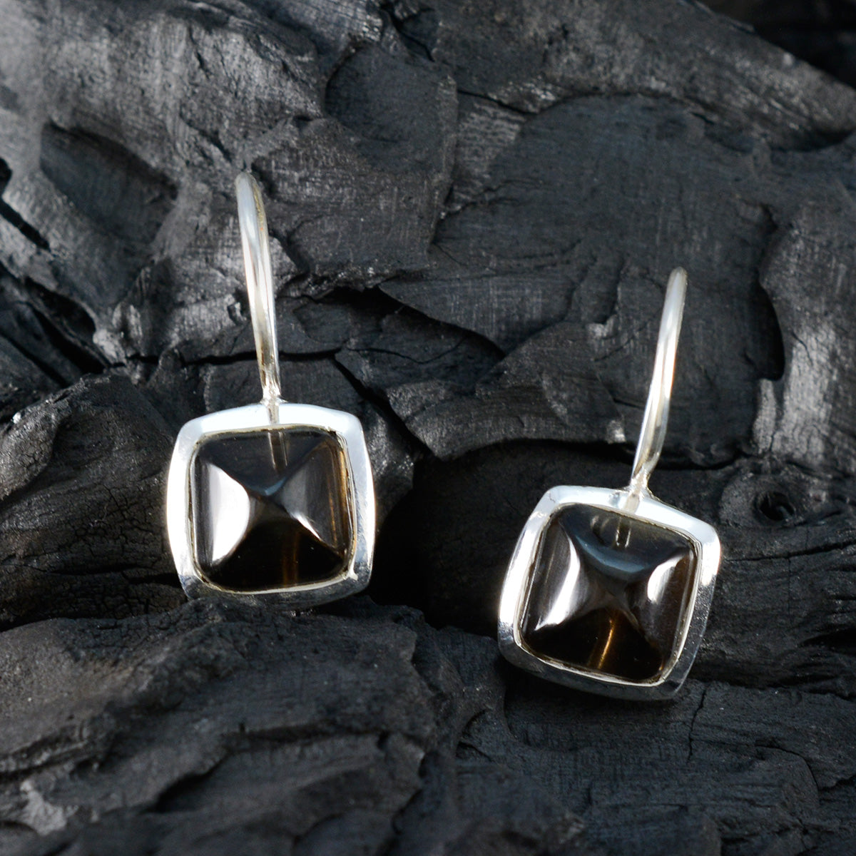 Smoky Quartz Turkish Dayana Solitaire Dangle Brown 925 Sterling Silver Earring Secondary image