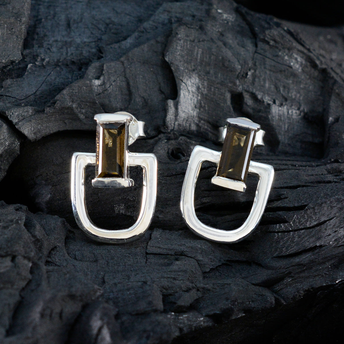 Smoky-Quartz-Australian-Gabriela-Solitaire-Stud-Brown-92.5-Silver-Earring