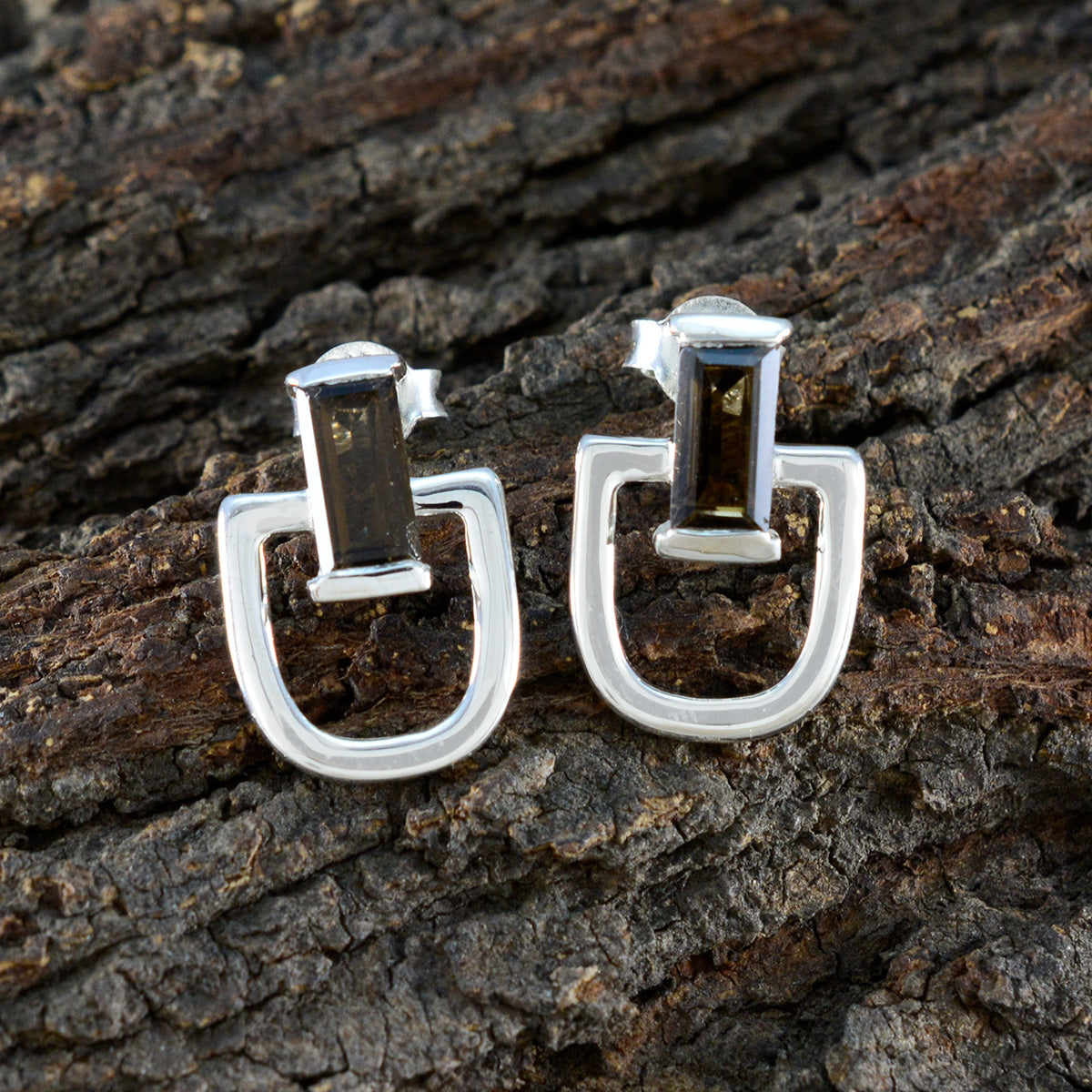 Smoky-Quartz-Australian-Gabriela-Solitaire-Stud-Brown-92.5-Silver-Earring