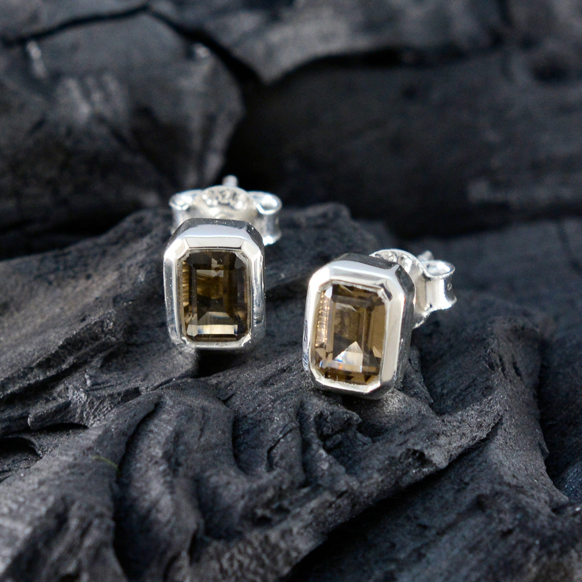 Smoky-Quartz-Spanish-Nayara-Solitaire-Stud-Brown-Sterling-Silver-Earring