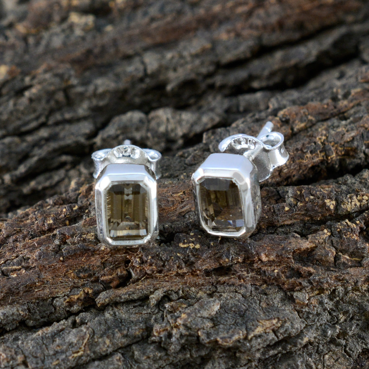 Smoky-Quartz-Spanish-Nayara-Solitaire-Stud-Brown-Sterling-Silver-Earring
