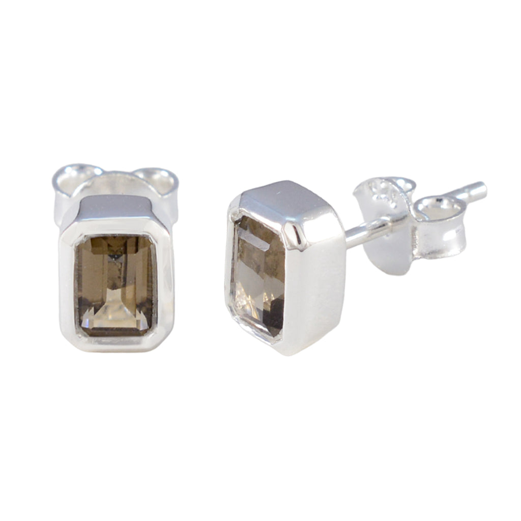 Smoky-Quartz-Spanish-Nayara-Solitaire-Stud-Brown-Sterling-Silver-Earring