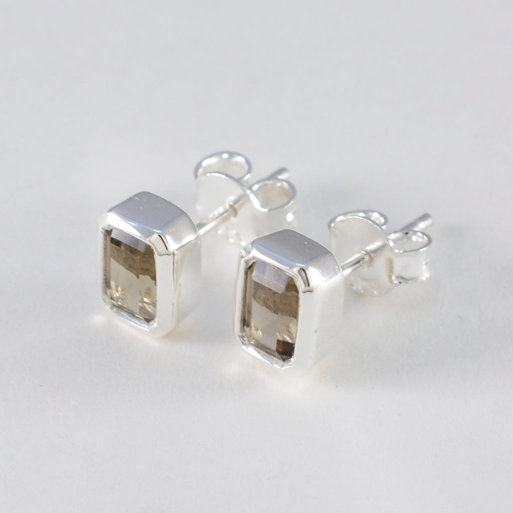 Smoky-Quartz-Spanish-Nayara-Solitaire-Stud-Brown-Sterling-Silver-Earring