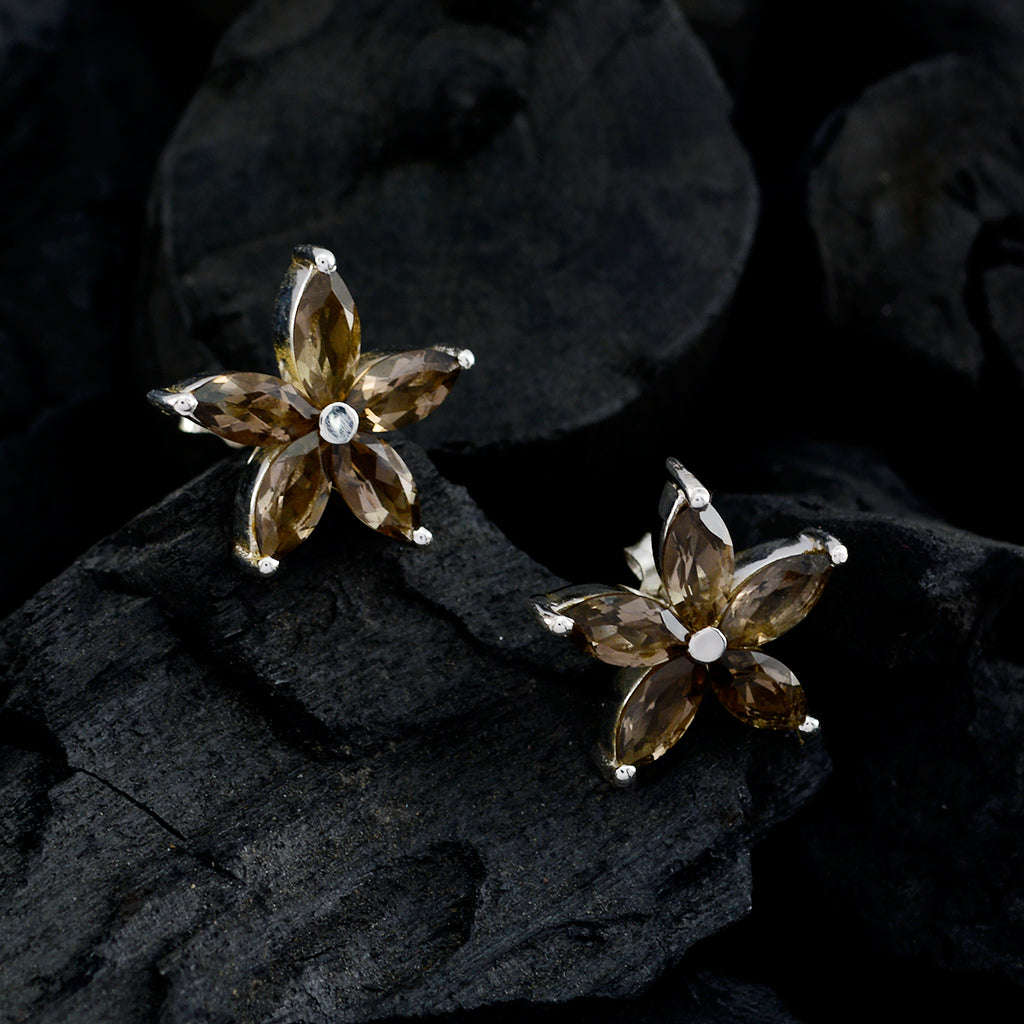 Smoky-Quartz-Russian-Lucia-multiple-Stud-Brown-92.5-Silver-Earring