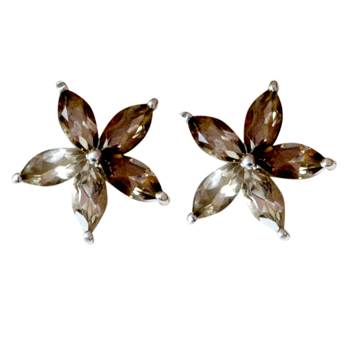 Smoky-Quartz-Russian-Lucia-multiple-Stud-Brown-92.5-Silver-Earring
