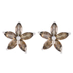 Smoky-Quartz-Russian-Lucia-multiple-Stud-Brown-92.5-Silver-Earring