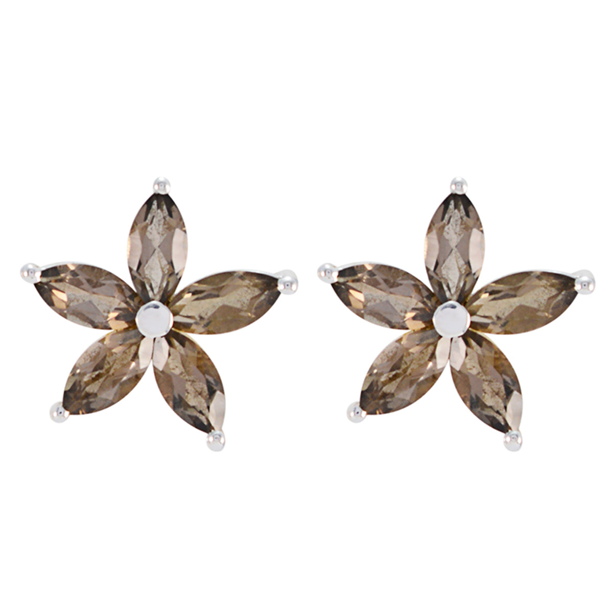 Smoky-Quartz-Russian-Lucia-multiple-Stud-Brown-92.5-Silver-Earring