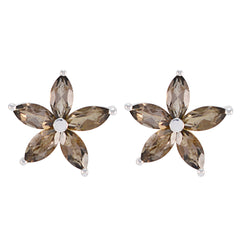 Smoky-Quartz-Russian-Lucia-multiple-Stud-Brown-92.5-Silver-Earring