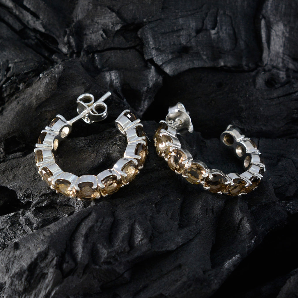 Smoky-Quartz-Middle-Eastern-Lourdes-multiple-Stud-Brown-Sterling-Silver-Earring
