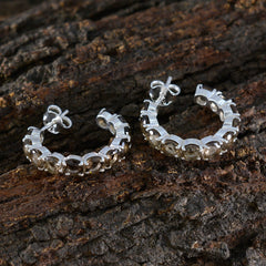 Smoky-Quartz-Middle-Eastern-Lourdes-multiple-Stud-Brown-Sterling-Silver-Earring