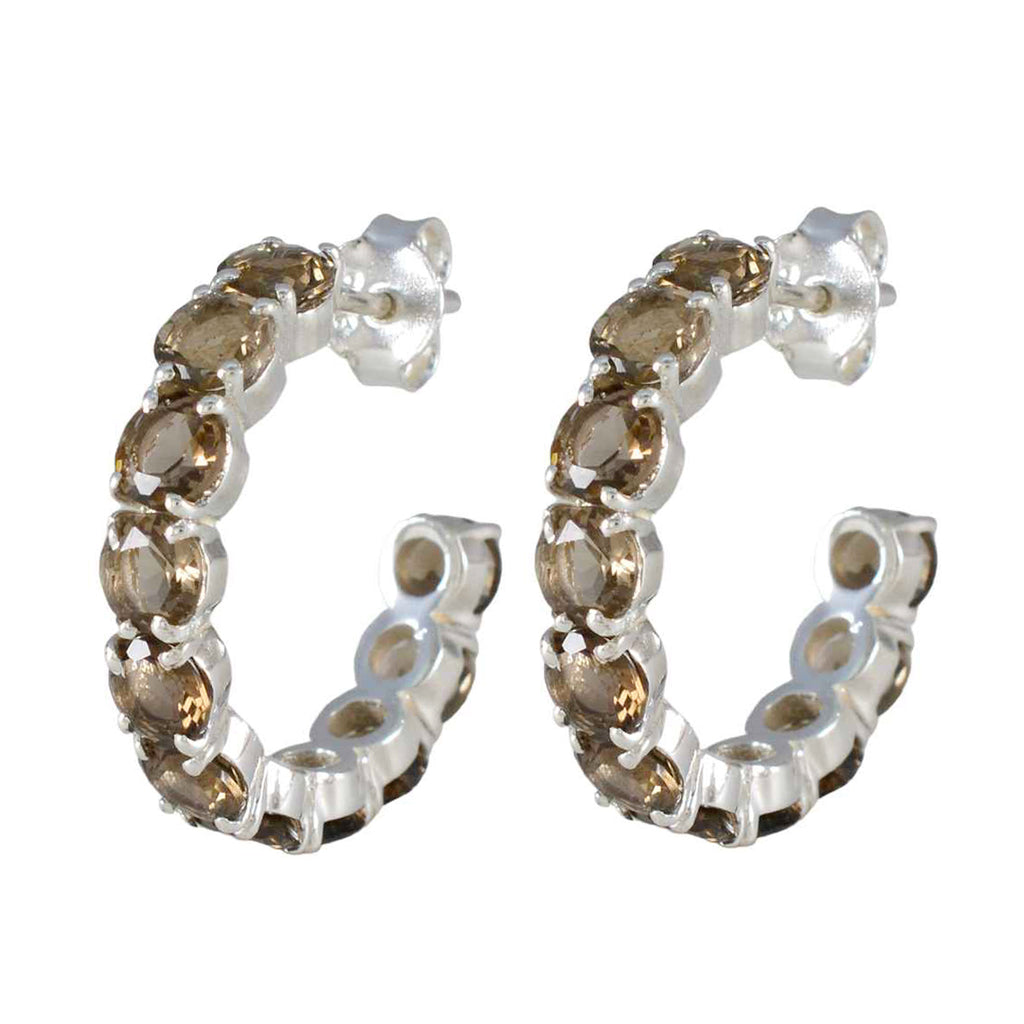 Smoky-Quartz-Middle-Eastern-Lourdes-multiple-Stud-Brown-Sterling-Silver-Earring