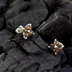 Smoky-Quartz-American-Mariana-multiple-Stud-Brown-925-Sterling-Silver-Earring