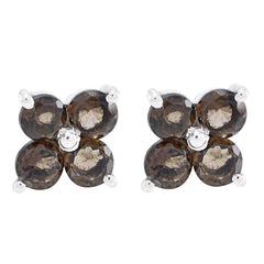 Smoky-Quartz-American-Mariana-multiple-Stud-Brown-925-Sterling-Silver-Earring