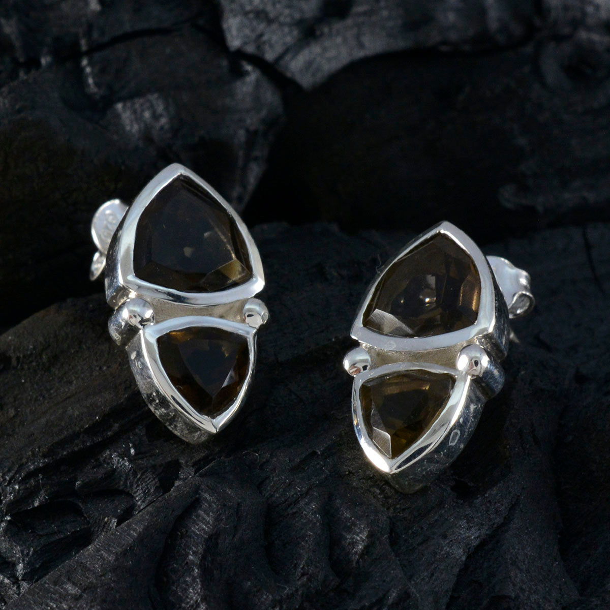 Boucles d'oreilles à tige en argent marron et quartz fumé marocain Claire Toi et Moi Image secondaire du produit