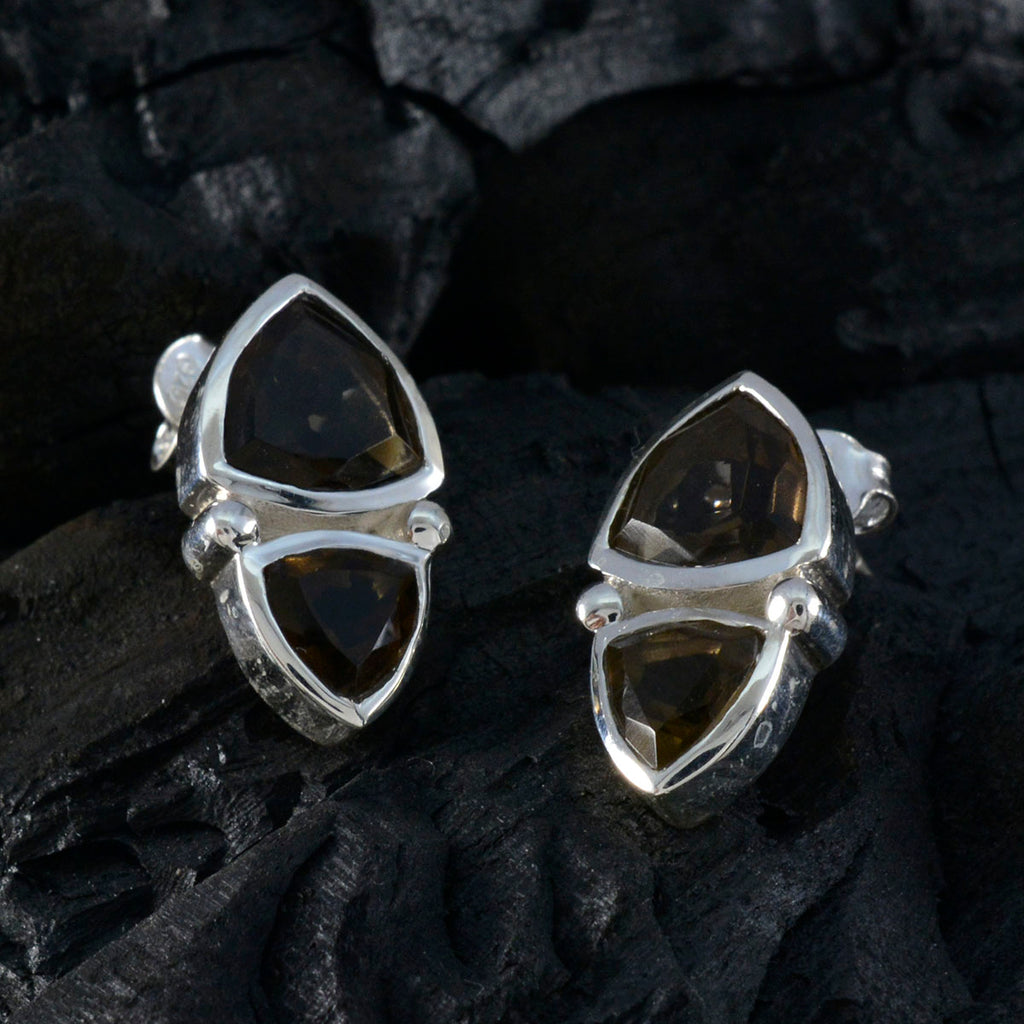 Smoky-Quartz-Moroccan-Claire-Toi-et-Moi-Stud-Brown-Silver-Earring