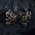 Smoky-Quartz-Japanese-Hazel-multiple-Stud-Brown-Silver-Earring