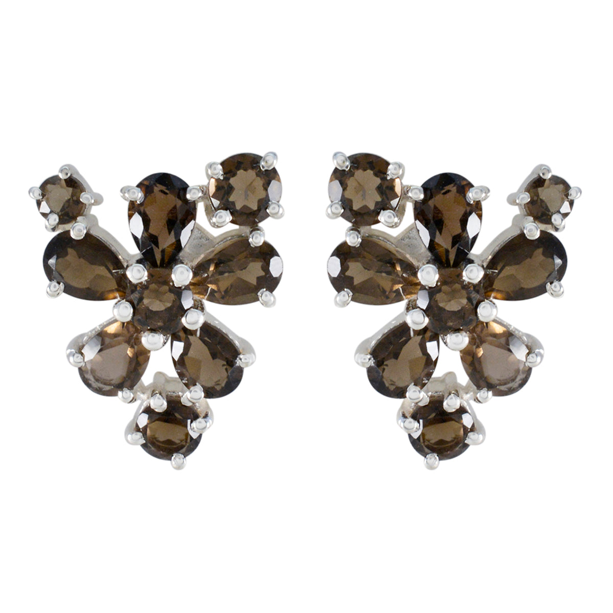 Smoky-Quartz-Japanese-Hazel-multiple-Stud-Brown-Silver-Earring Immagine principale del prodotto