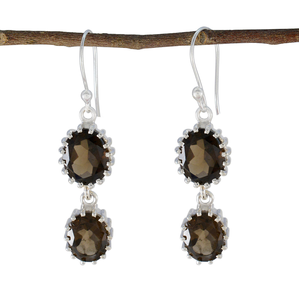 Smoky-Quartz-Italian-Lili-Toi-et-Moi-Dangle-Brown-92.5-Silver-Earring
