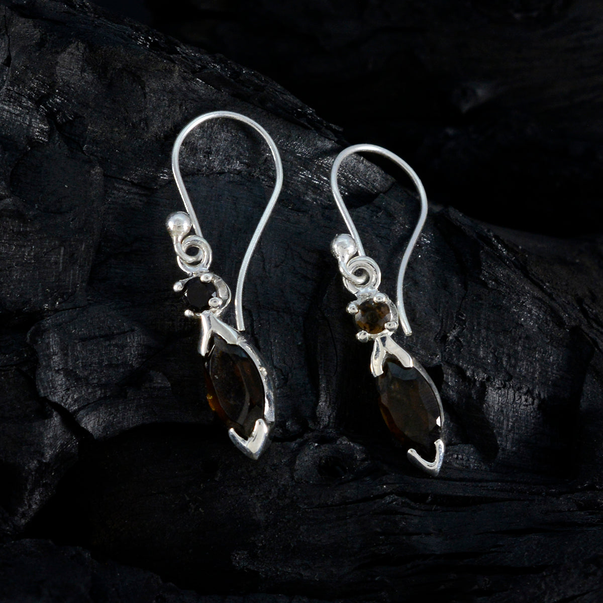 Smoky-Quartz-Egyptian-Nella-Toi-et-Moi-Dangle-Brown-Sterling-Silver-Earring