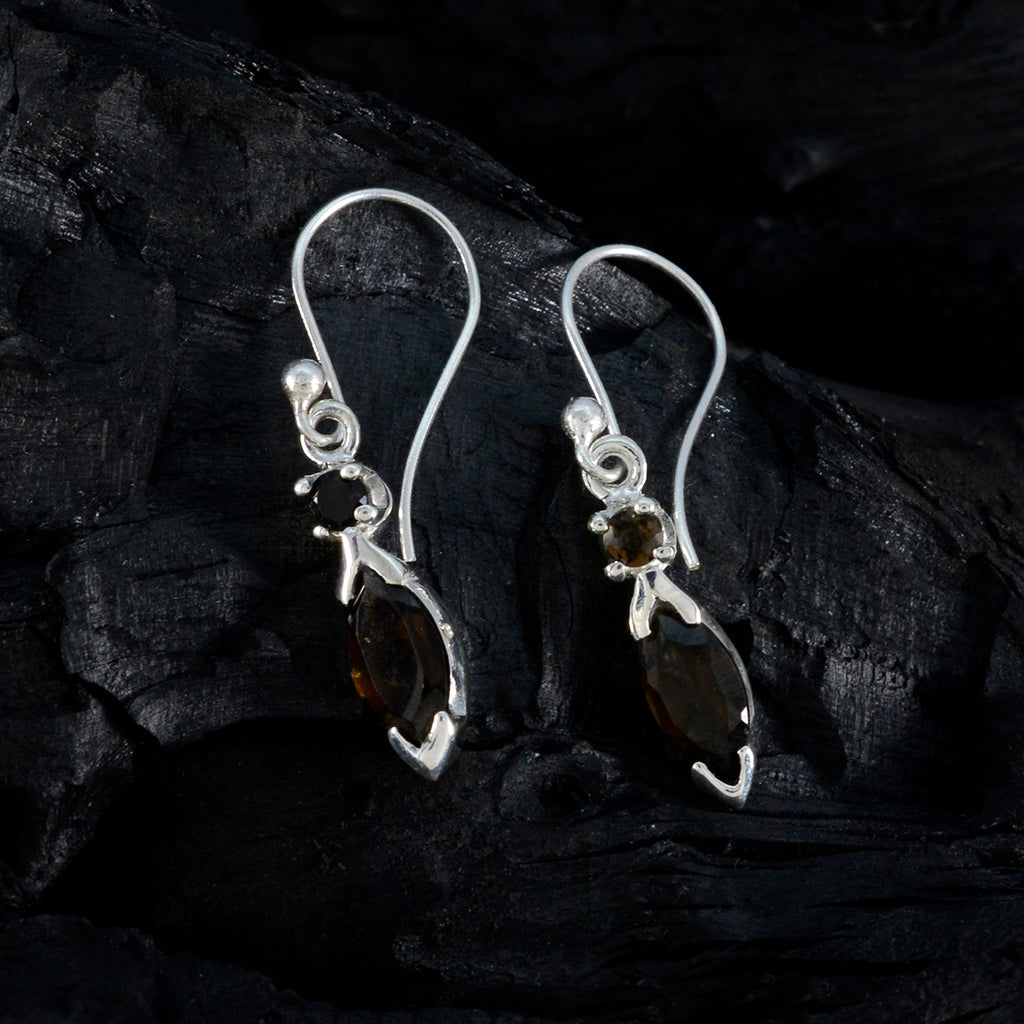 Smoky-Quartz-Egyptian-Nella-Toi-et-Moi-Dangle-Brown-Sterling-Silver-Earring