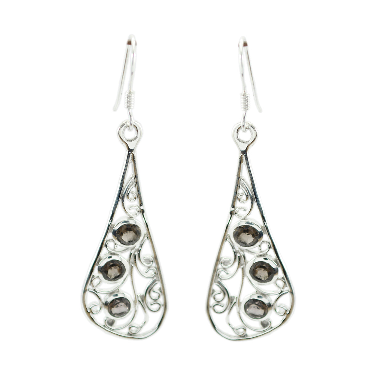 Smoky-Quartz-Latin-American-Valentina-multiple-Dangle-Brown-Sterling-Silver-Earring