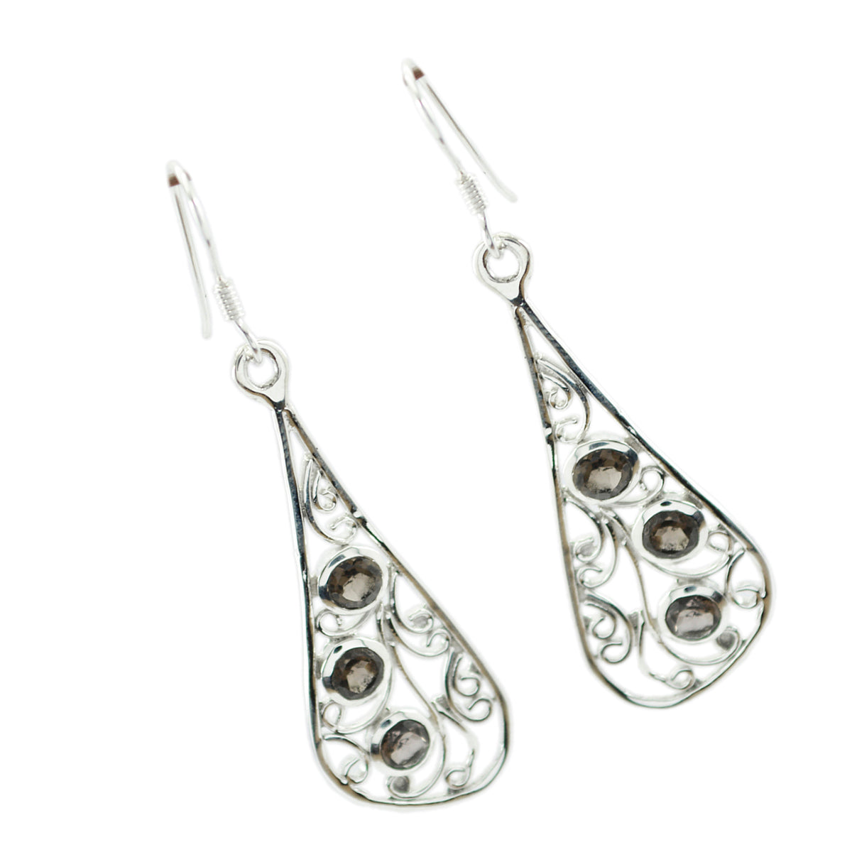 Smoky-Quartz-Latin-American-Valentina-multiple-Dangle-Brown-Sterling-Silver-Earring