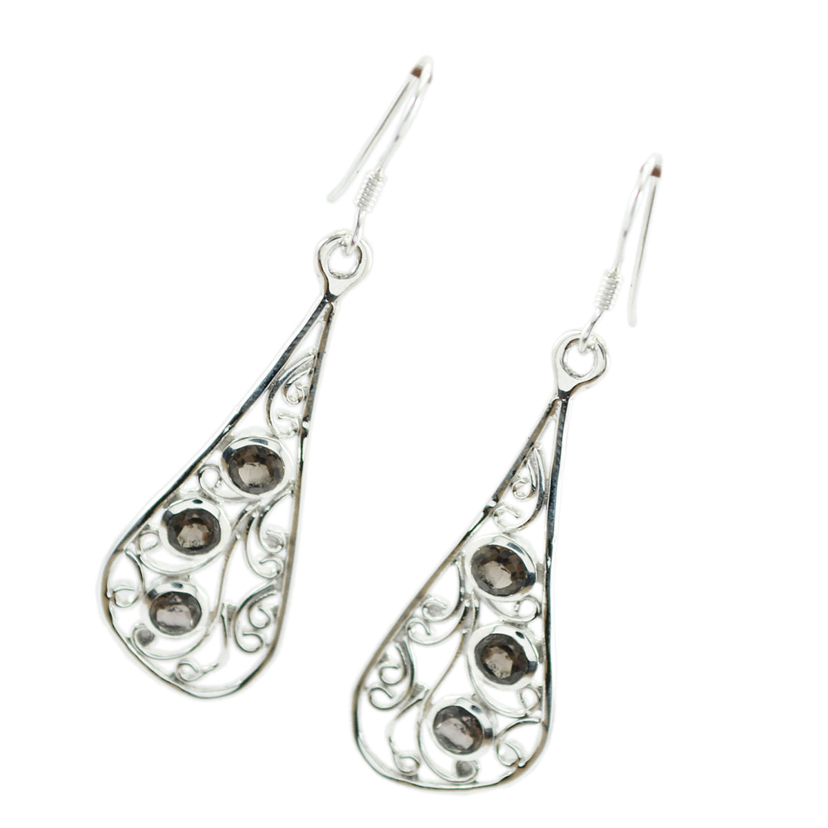 Smoky-Quartz-Latin-American-Valentina-multiple-Dangle-Brown-Sterling-Silver-Earring