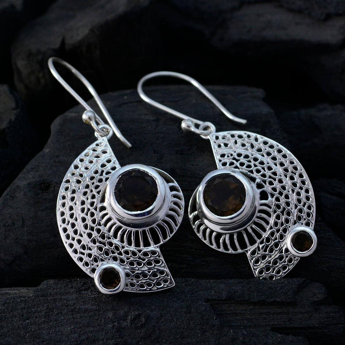 Smoky-Quartz-Australian-Hannah-multiple-Dangle-Brown-Sterling-Silver-Earring