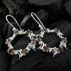 Smoky-Quartz-German-Milagros-multiple-Dangle-Brown-92.5-Silver-Earring