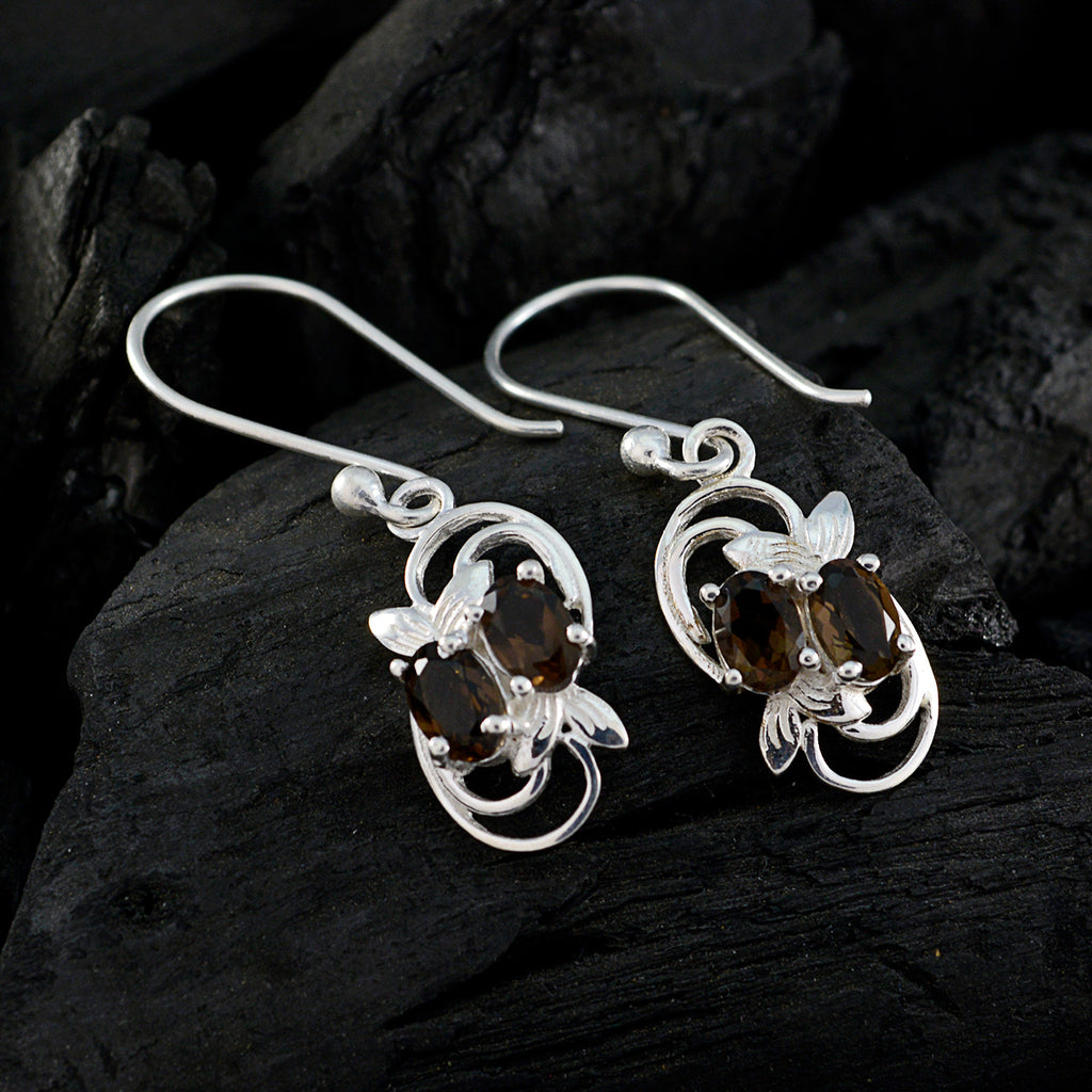 Smoky-Quartz-Middle-Eastern-Katharina-multiple-Dangle-Brown-Silver-Earring