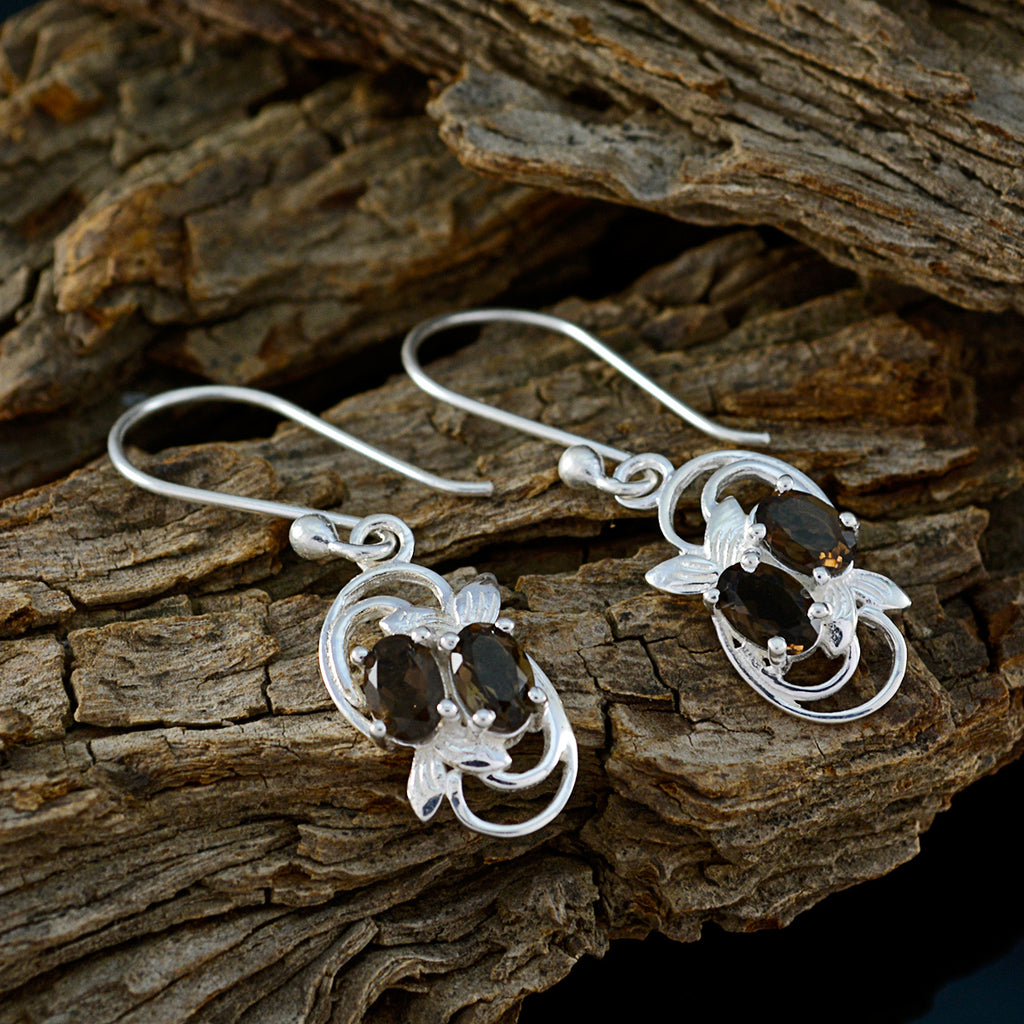 Smoky-Quartz-Middle-Eastern-Katharina-multiple-Dangle-Brown-Silver-Earring