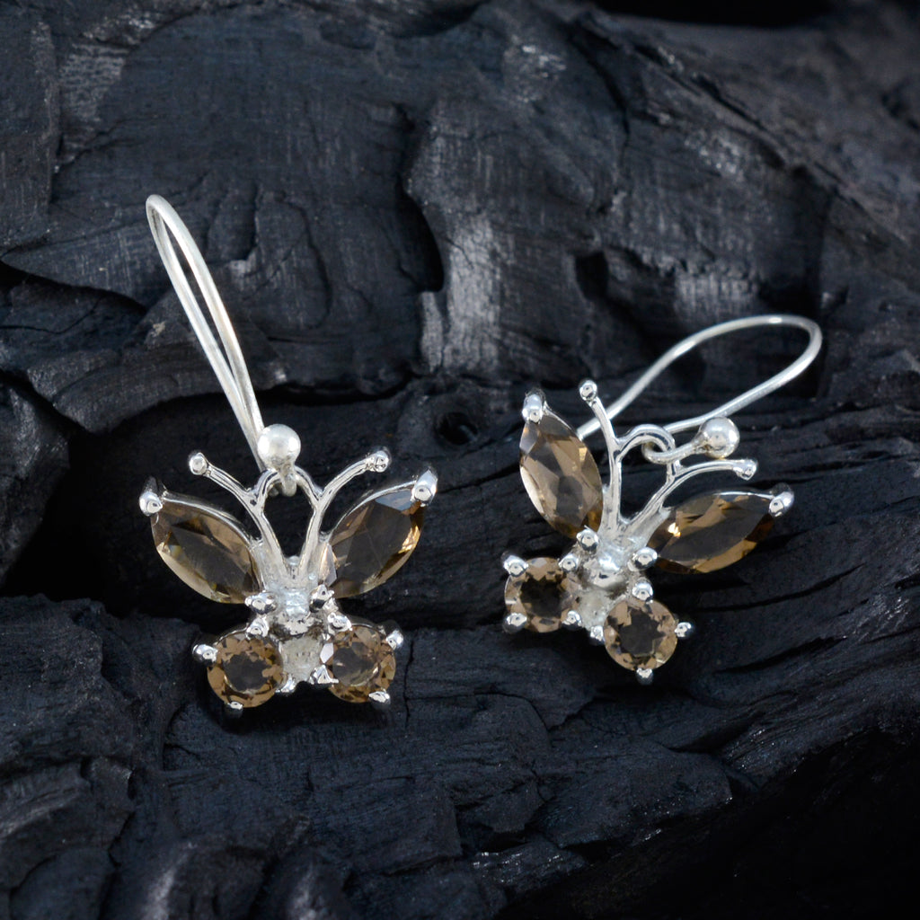 Smoky-Quartz-Russian-Nayara-multiple-Dangle-Brown-Sterling-Silver-Earring