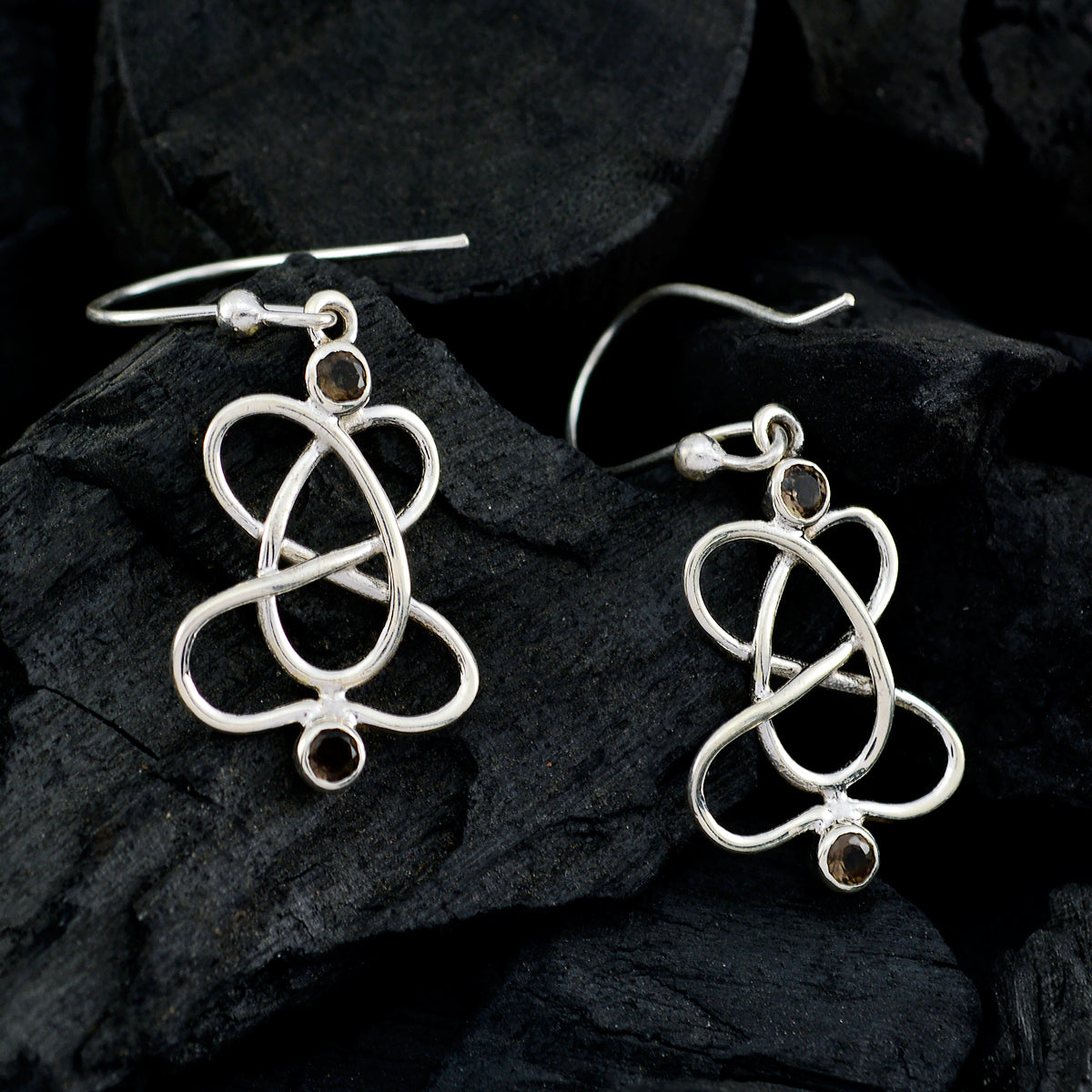 Boucles d'oreilles pendantes multiples Noelia en argent 925 marron et quartz fumé marocain Image secondaire du produit