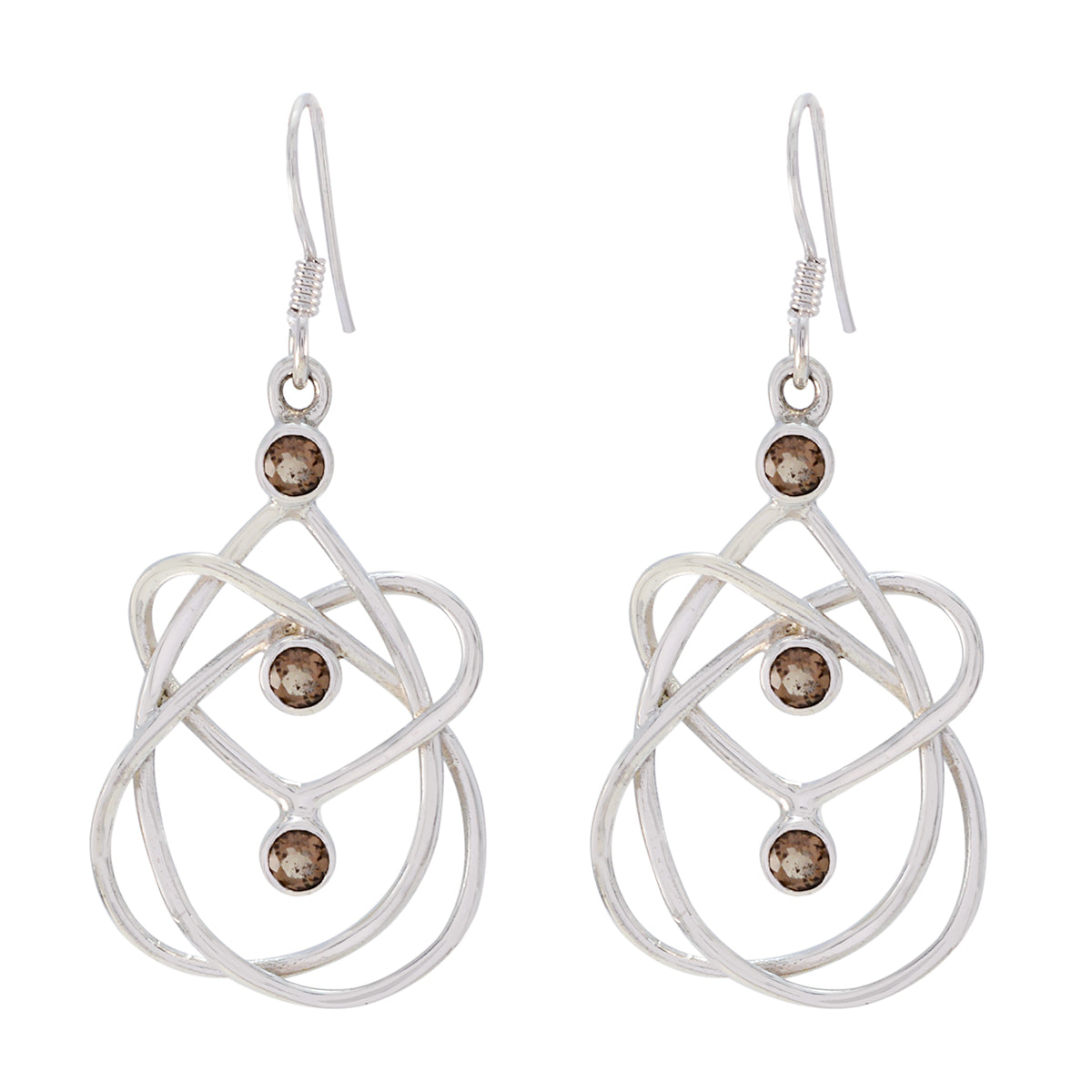 Smoky-Quartz-Japanese-Maya-multiple-Dangle-Brown-Silver-Earring