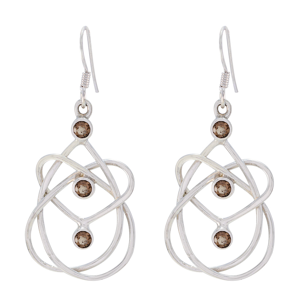 Smoky-Quartz-Japanese-Maya-multiple-Dangle-Brown-Silver-Earring