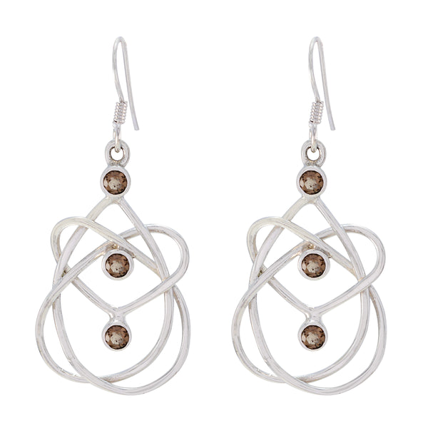Smoky-Quartz-Japanese-Maya-multiple-Dangle-Brown-Silver-Earring
