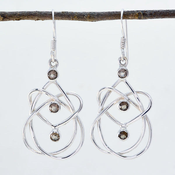 Smoky-Quartz-Japanese-Maya-multiple-Dangle-Brown-Silver-Earring