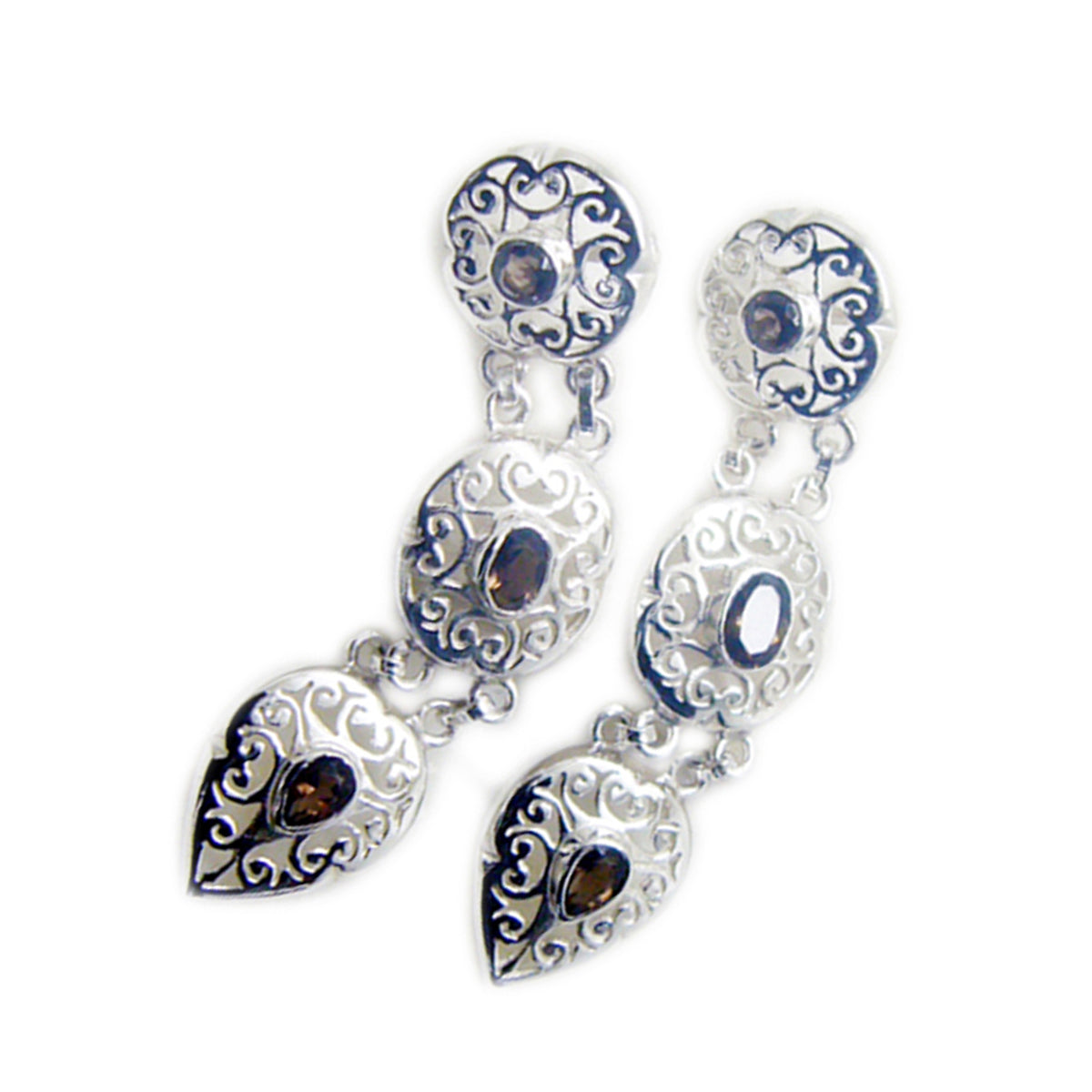 Smoky Quartz Russian Giulia multiple Dangle Brown 92.5 Silver Earring Второстепенное изображение товара