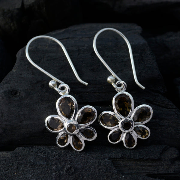 Smoky-Quartz-Russian-Min-seo-multiple-Dangle-Brown-925-Silver-Earring