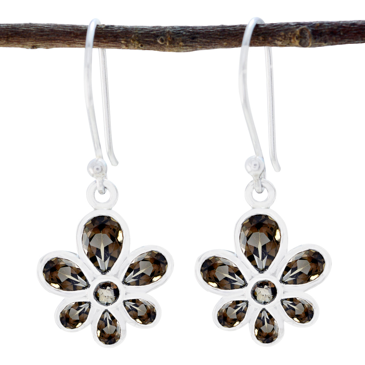 Smoky-Quartz-Russian-Min-seo-multiple-Dangle-Brown-925-Silver-Earring Image principale du produit