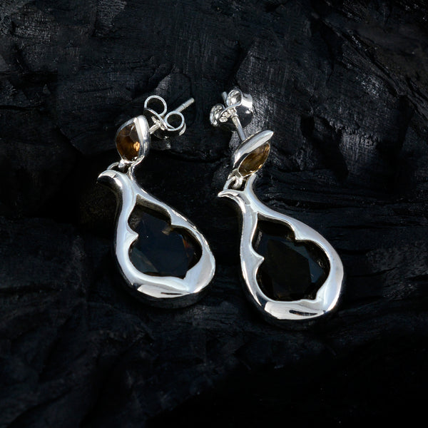 Smoky-Quartz-Turkish-Isabelle-Toi-et-Moi-Stud-Brown-925-Sterling-Silver-Earring