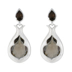 Smoky-Quartz-Turkish-Isabelle-Toi-et-Moi-Stud-Brown-925-Sterling-Silver-Earring