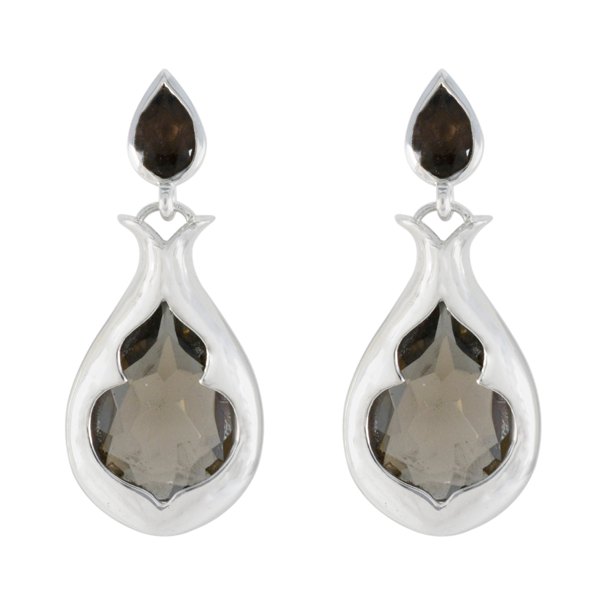 Smoky-Quartz-Turkish-Isabelle-Toi-et-Moi-Stud-Brown-925-Sterling-Silver-Earring